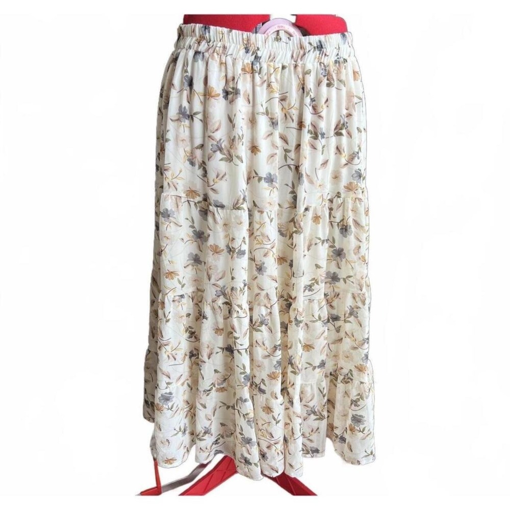 Hayden Los Angeles Cream Floral Tiered Boho Maxi Skirt Size 1X